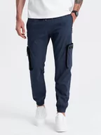 Spodnie męskie - Męskie spodnie JOGGERY z zapinanymi kieszeniami cargo - granatowe V5 OM-PAJO-0135 - miniaturka - grafika 1