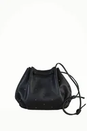 Torebki damskie - Midi worek Retro czarna skóra wyszywana hematytem - miniaturka - grafika 1