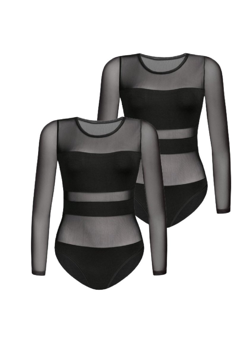 2 Pack Body damskie z siateczką Stripy Czarne