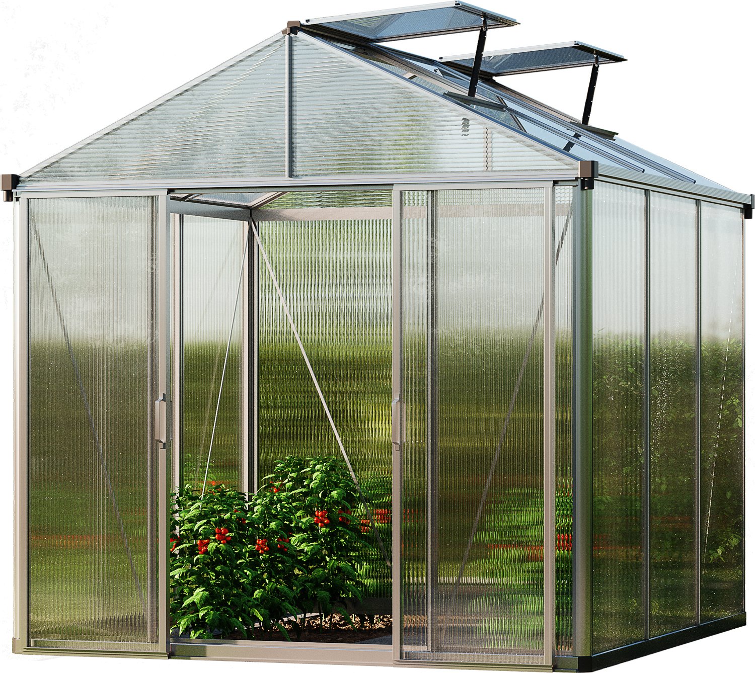 GFP szklarnia TITAN 21 rama aluminiowa 222x222 cm - grube panele poliwęglanowe ok. 10 mm