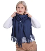 Apaszki i szaliki damskie - Ciemny granatowy Szalik damski duży cashmere frędzle SZA-77 - miniaturka - grafika 1