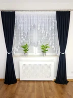 Firany - Dwuwarstwowa firanka z markizety zdobiona szarą gipiurą, gotowe firany do salonu - miniaturka - grafika 1
