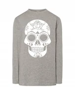 Koszulki męskie - Longsleeve męski nadruk biała CZASZKA SKULL r.M - miniaturka - grafika 1