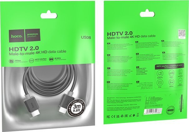 HOCO kabel HDMI do HDMI ver. 2.0 4K/60Hz US08 3 m czarny