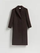 Płaszcze damskie - Reserved - Dwurzędowy taliowany płaszcz - ciemnobrązowy - miniaturka - grafika 1