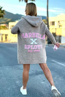 Długi kardigan z kapturem Marbella - beżowy One size Sploty - Swetry damskie - miniaturka - grafika 1