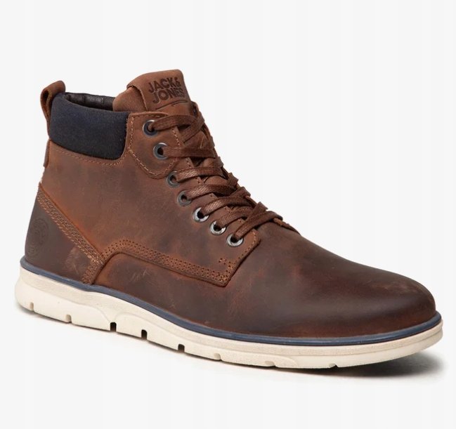 JACK&JONES TRZEWIKI MĘSKIE BRĄZOWE ZE SKÓRĄ WIĄZANE 45 1Ż5C