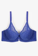 Biustonosze - Niebieski Koronkowy Biustonosz Typu Push-Up Delnena - miniaturka - grafika 1