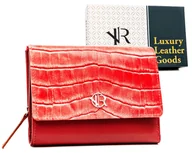 Portfele - Portfel damski skórzany Rovicky pojemny na zatrzask portmonetka na karty i dokumenty, czerwony - miniaturka - grafika 1