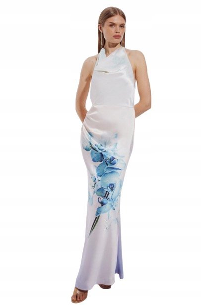 Karen Millen Długa Sukienka z Kwiatowym Printem Biała 34 B1c