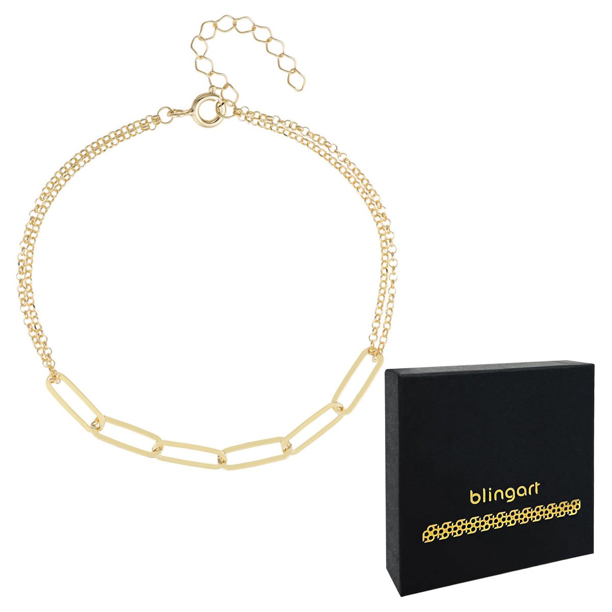 Bransoletka srebrna PODWÓJNA ankier OGNIWA POZŁACANA REGULOWANA