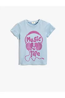 Koszulki dla dziewczynek - Koton Koszulka dziewczęca z nadrukiem slogan okrągły dekolt kurzarm bawełna, Światło indygo (600), 9-10 lat - grafika 1