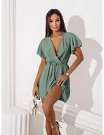 Sukienki - Zwiewna sukienka z kopertowym dekoltem ALICJA - miętowa - miniaturka - grafika 1