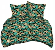 Pościel - pościel bawełna deLUX 200x220 + 2 poszewki B 314-2 palma złota na zielonym - miniaturka - grafika 1