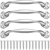 Zawiasy, okucia i inne akcesoria - Uchwyt do drzwi przesuwnych, srebrny, wygięty, ze śrubami, do szafek i szuflad, 128 mm - miniaturka - grafika 1