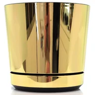 Donice - 32 cm wzór ZŁOTY BŁYSZCZĄCY Doniczka z podstawką * nowoczesna * elegancka * styl glamour * wysoki połysk * z drenażem * duża szeroka donica - miniaturka - grafika 1