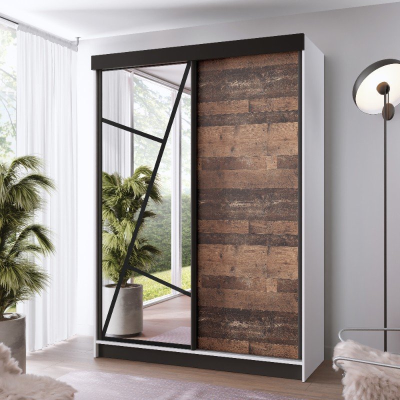 Szafa przesuwna z lustrami VERA 138 biały i old style