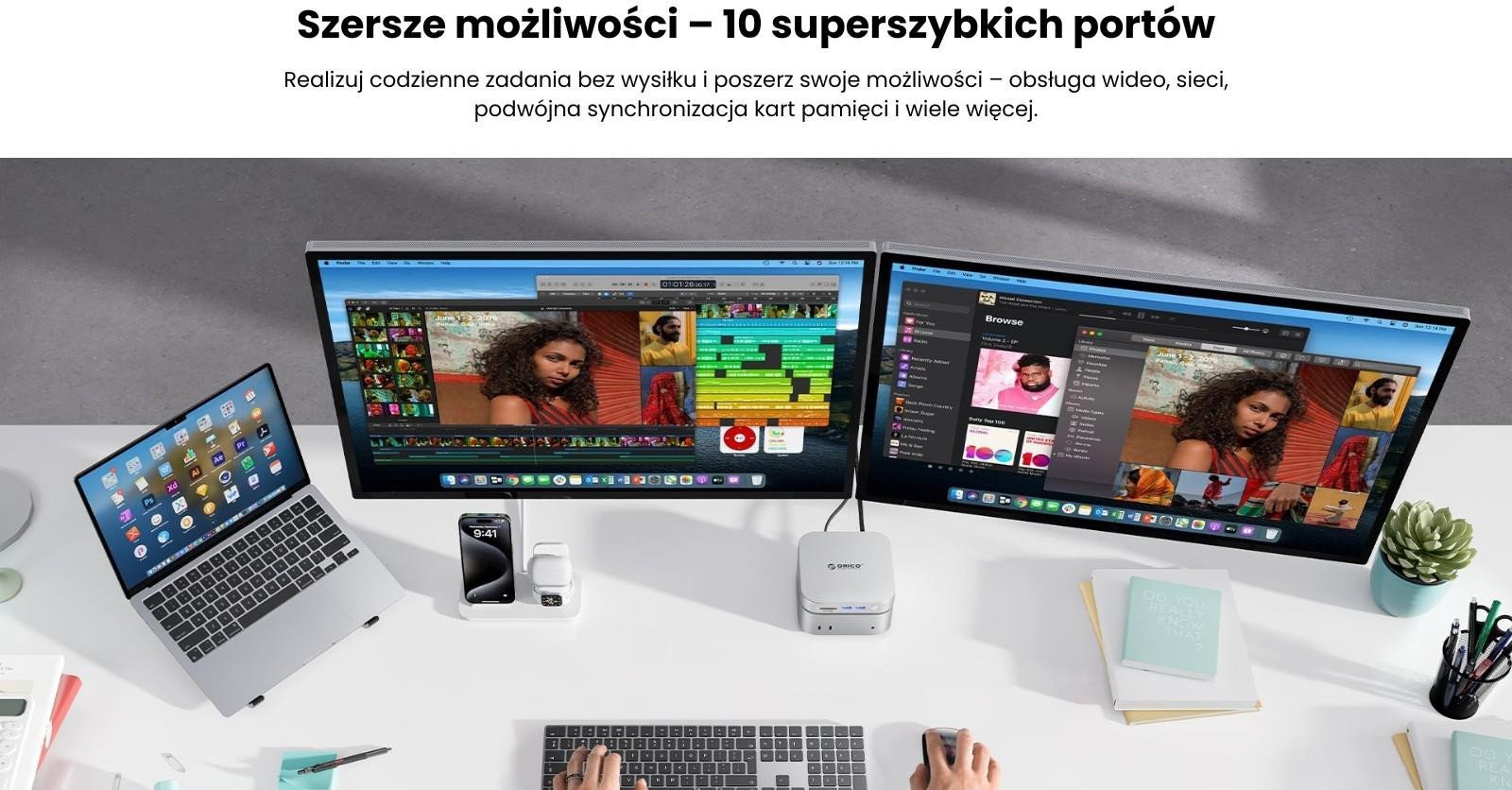 Orico Stacja dokująca do MacMini, USB-C 10 Gbps, z obudową M.2 NVMe, metalowa M49P-EU-SV-BP