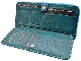 Portfel Damski Skóra Naturalna Lakierowana GREGORIO Duży Z Metalowym Suwakiem Piórnik PT-111 NIEBIESKI 18,5 x 9,5 x 3,5 [cm] - Portfele - miniaturka - grafika 4