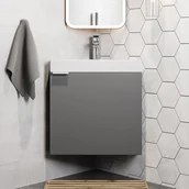 Szafki łazienkowe - Szafka narożna wisząca pod umywalkę szary mat - 56 cm - MANODO - miniaturka - grafika 1