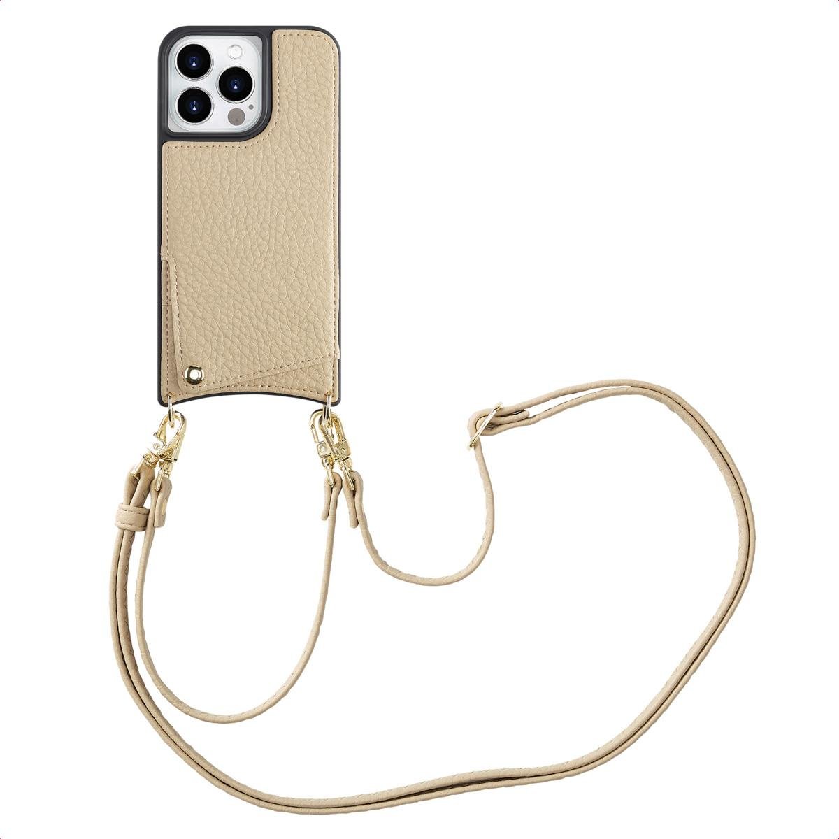Etui na telefon Selencia Nova z kablem i uchwytem na kartę do Apple iPhone 14 Pro - beżowe