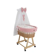 Łóżeczka i kojce - Wiklinowy kosz Mojżesza LENA naturalny z pościelą wafelkową różową. - miniaturka - grafika 1