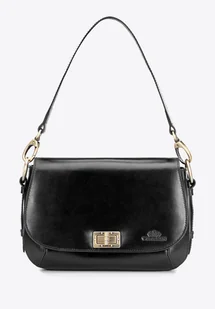 Damska listonoszka ze skóry naturalnej z klapą na klamrę czarna - Torebki damskie - miniaturka - grafika 1