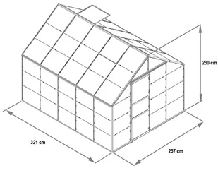 VITAVIA szklarnia ogrodowa MERKUR 8300, srebrna (8,3 m2; 2,57 x 3,21 m) + baza - Szklarnie ogrodowe - miniaturka - grafika 3