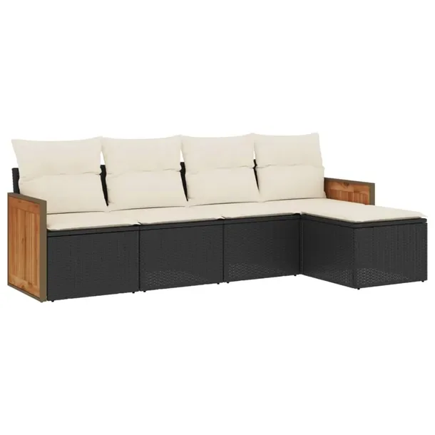 Modułowy zestaw mebli ogrodowych czarny z poduszkami kremowymi 55x62x69 cm