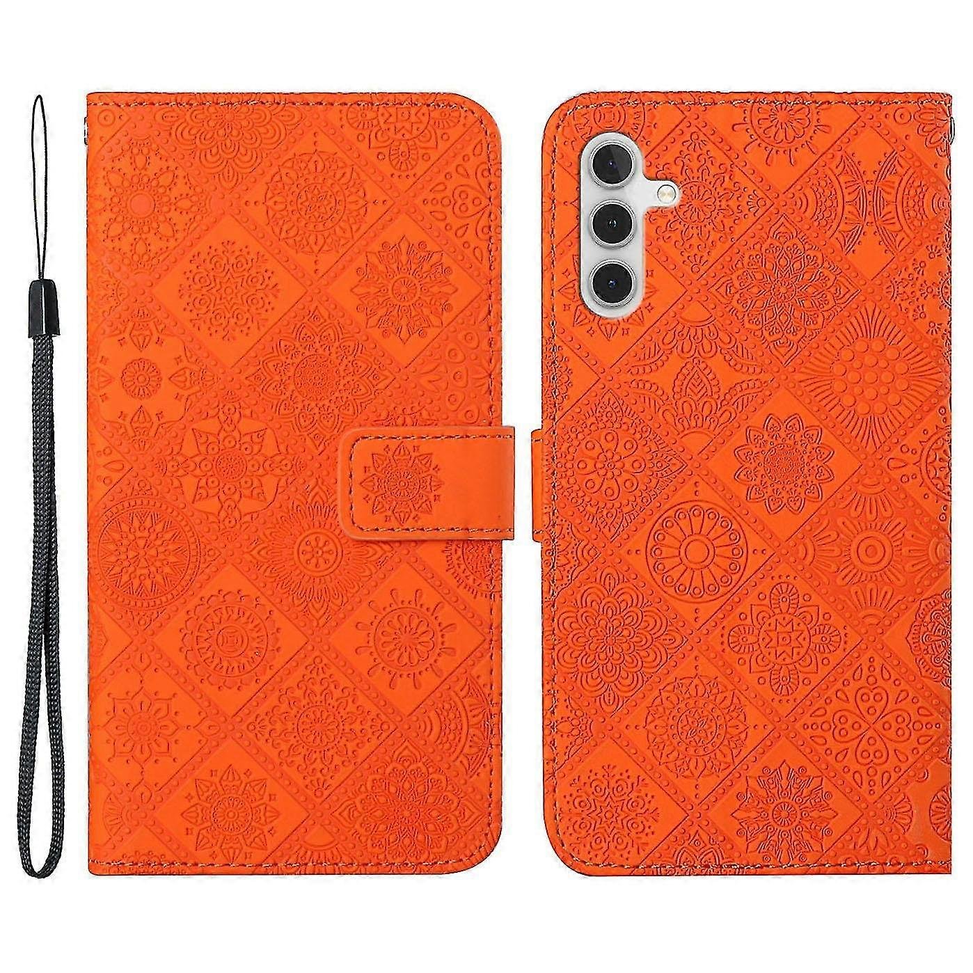 Chengduleilidongkejiyouxiangongsi Do etui na telefon komórkowy Samsung Galaxy A35 5G Nadrukowany etniczny skórzany portfel w kwiaty Pomarańczowy