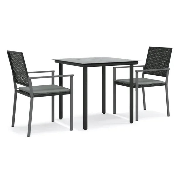 Zestaw mebli ogrodowych rattan PE czarny, stół 80x80x74 cm, krzesła 54x6