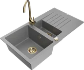 Zlewozmywaki z baterią - Mexen Matias zlewozmywak granitowy 1,5-komorowy z ociekaczem i baterią kuchenną Telma, szary - 6502-71-670200-50 - miniaturka - grafika 1