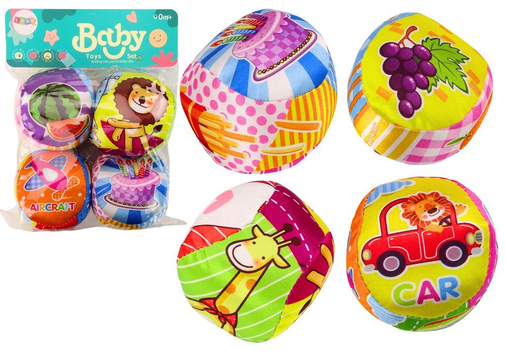 ZESTAW 4 KOLOROWYCH PIŁECZEK EDUKACYJNYCH Z GRZECHOTKĄ