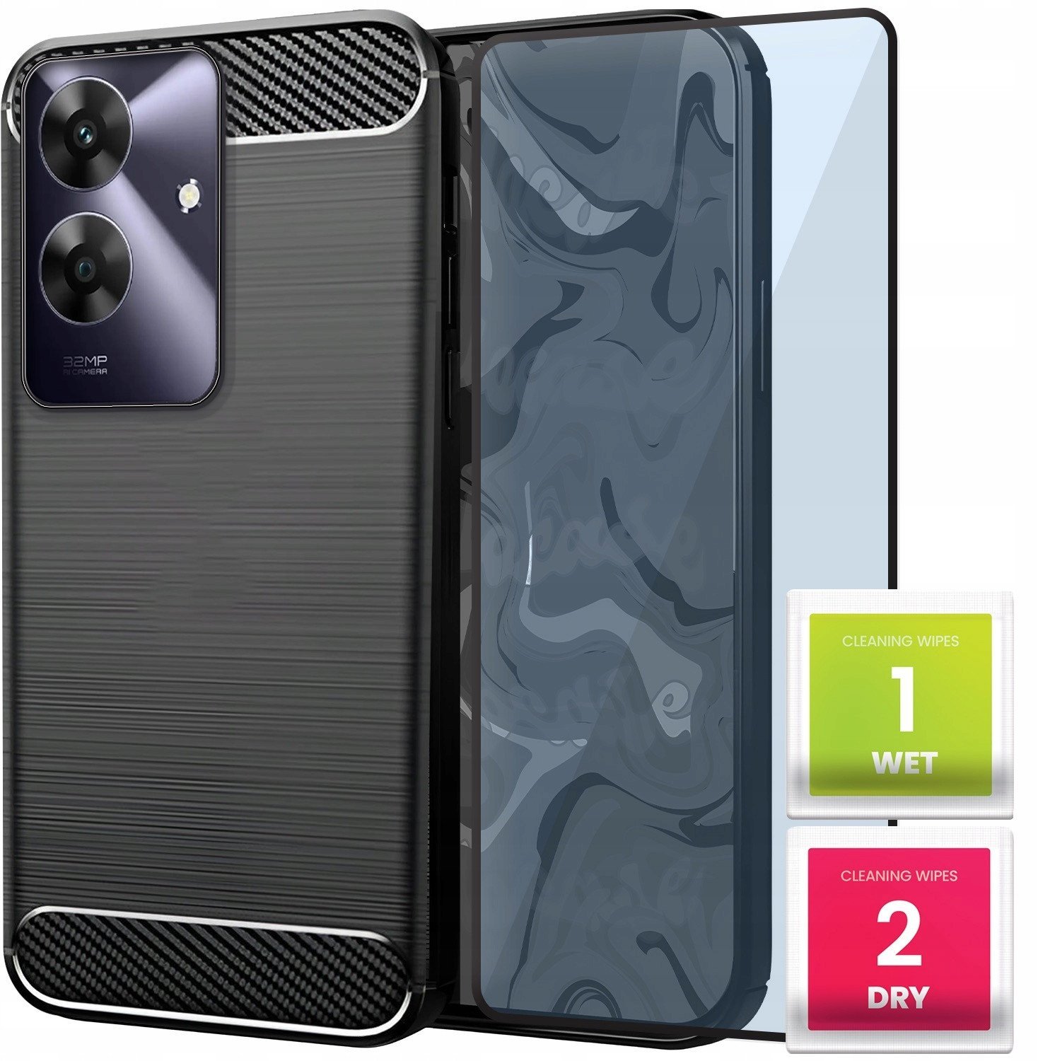 Etui do Realme Note 60 Czarne, Pancerne, Karbon, Case, Pokrowiec SZKŁO