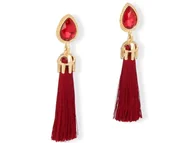 Kolczyki - Klipsy do uszu długie wiszące sznurki z czerwonym oczkiem - miniaturka - grafika 1