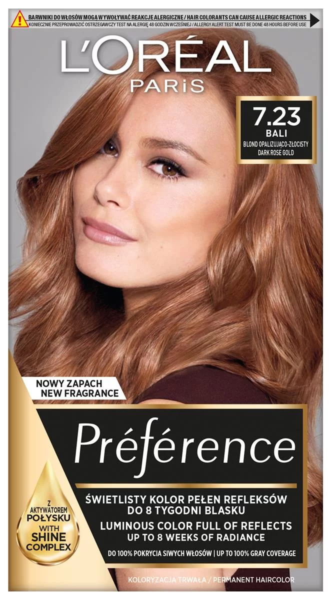 L'OREAL Récital Préférence - 7.23 - DARK ROSE GOLD - Farba do włosów - Trwała koloryzacja - Opalizująco-złocisty blond L'ODGDTOBL