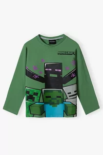 Bluzki dla chłopców - Zielona bluzka chłopięca z długim rękawem Minecraft - grafika 1