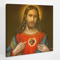 Ikony i obrazy sakralne - Katolicki Serce Jezusa Chrystusa - obraz polycanvas, 60x60 - miniaturka - grafika 1