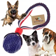 Zabawki dla psów - MOCNA PIŁKA DO APORTOWANIA DLA PSA SZARPAK ZABAWKA SZNUR LINA GRYZAK GUMOWA - miniaturka - grafika 1