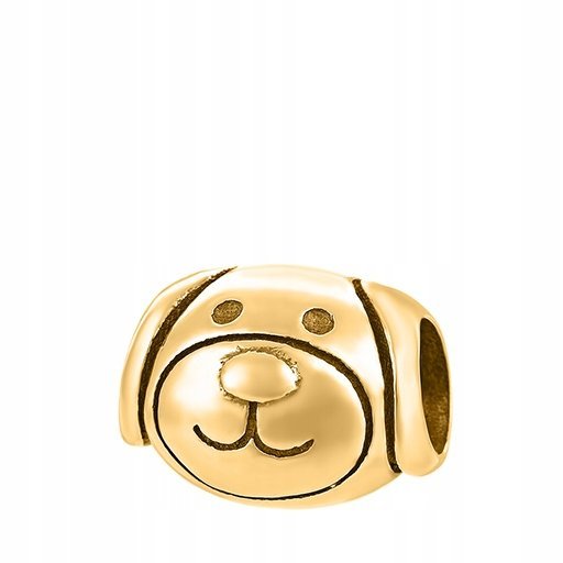 Złoty Charms Piesek Pies Dog Głowa Psa Koralik Buldog SREBRO 925