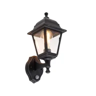 Lampy ogrodowe - QAZQA Klasyczny czarny kinkiet zewnętrzny z czujnikiem ruchu - Capital - miniaturka - grafika 1