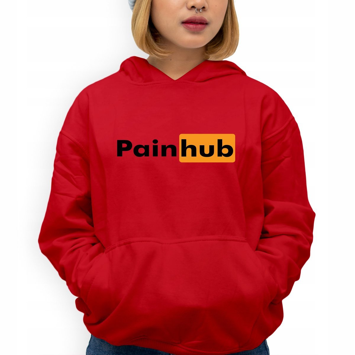 Bluza Z Kapturem Czerwona PAINHUB Młodzieżowe Trendy Styl Wzory Rozmiar L