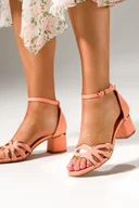 Sandały damskie - Pomarańczowe sandały damskie na ozdobnym klocku ze skórzaną wkładką Casu U24X2-O - miniaturka - grafika 1