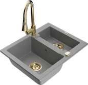 Zlewozmywaki z baterią - Mexen Carlos zlewozmywak granitowy 1,5-komorowy z baterią kuchenną Elia, szary - 6518-71-670101-50 - miniaturka - grafika 1