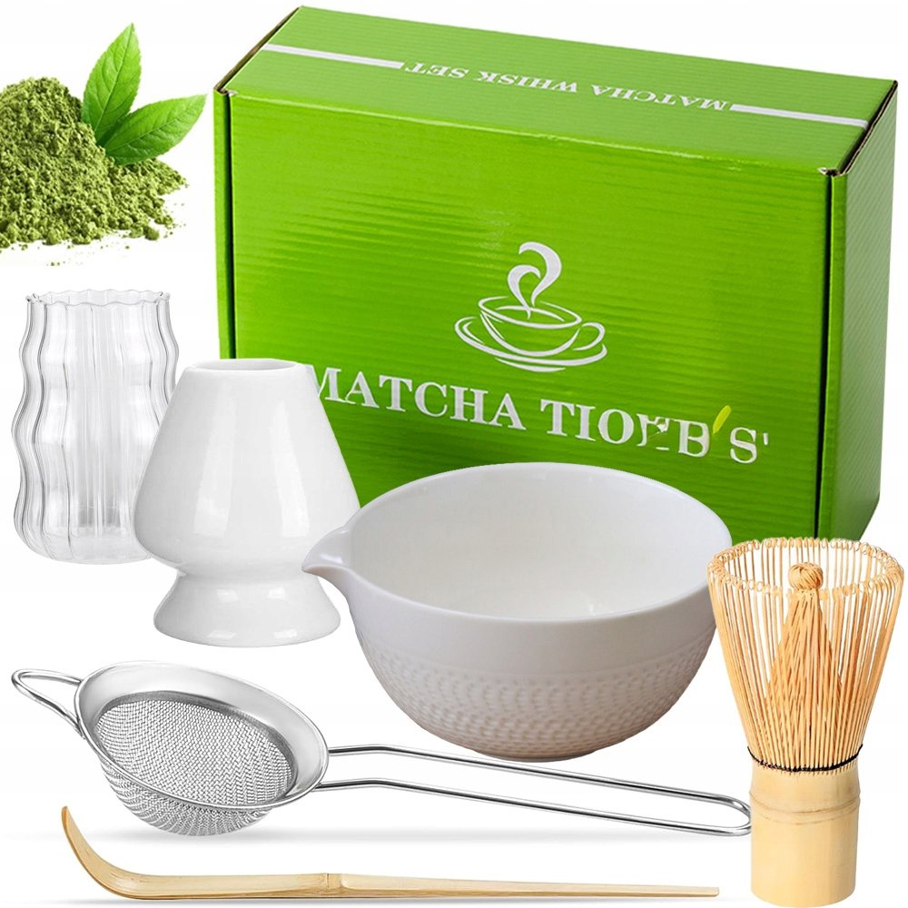 Zestaw Prezentowy Do Herbaty Matcha Czarka Miotełka Podstawka Łyżeczka 7EL.