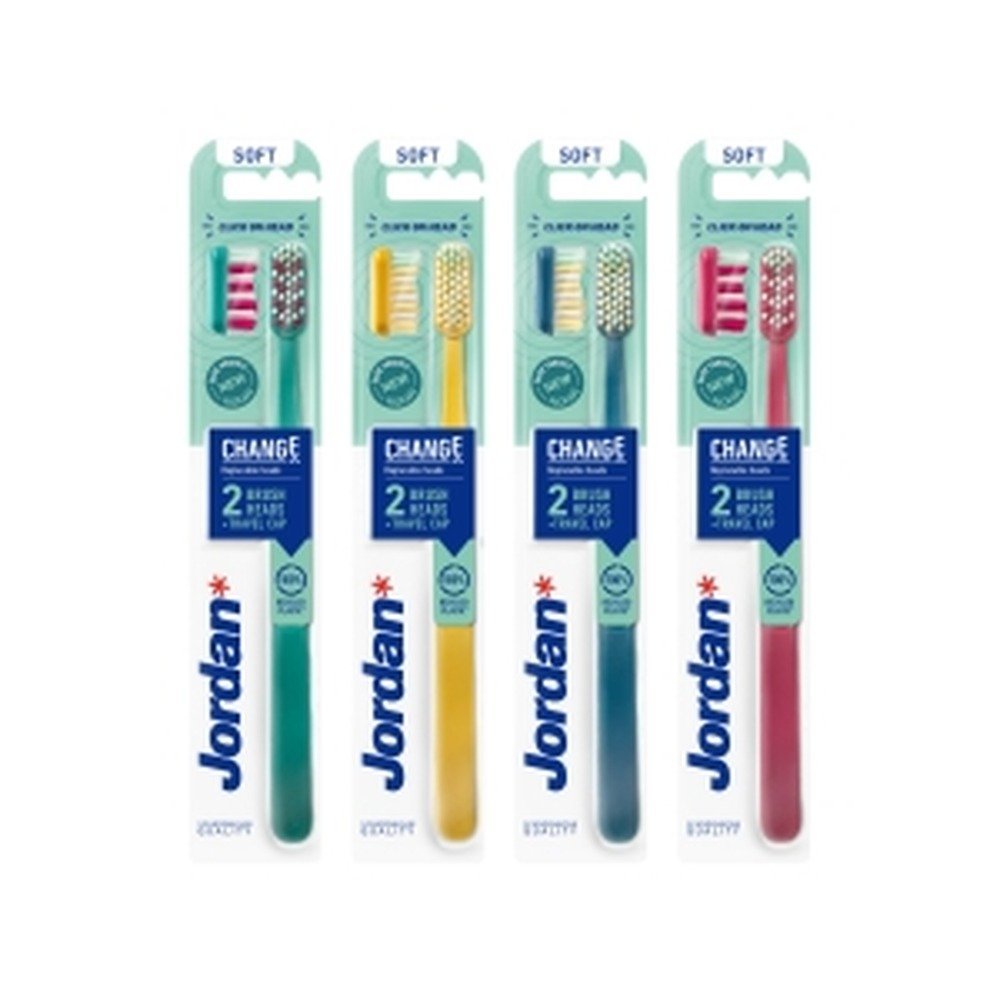 Jordan Change uchwyt i 2 wymienne końcówki do szczoteczki podróżnej Soft