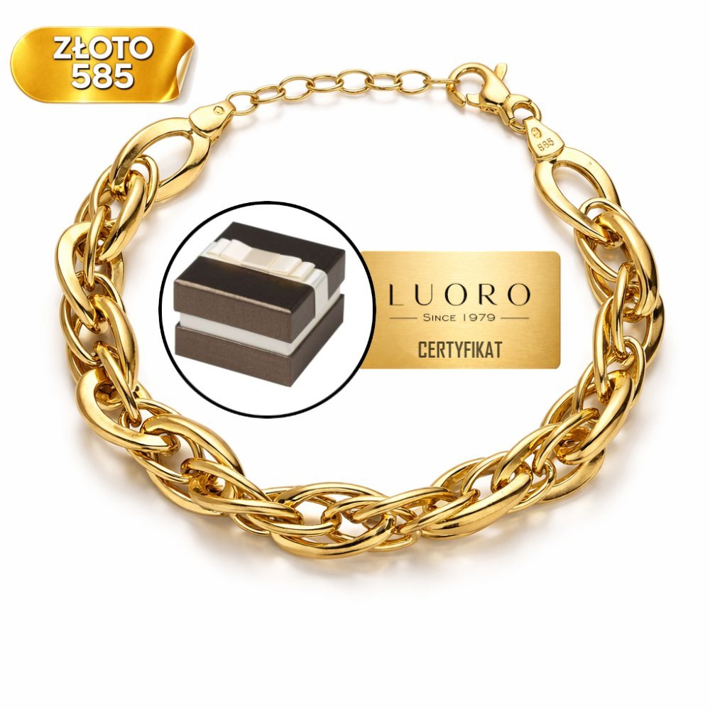 BRANSOLETKA ZŁOTA 585 14K FALOWANE OGNIWA 18 CM ŻÓŁTA ELEGANCKA