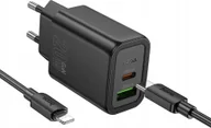 Ładowarki do telefonów - HOCO ładowarka sieciowa USB A + Typ C + kabel Typ C do Typ C PD QC3.0 3A 20W N61 czarna - miniaturka - grafika 1