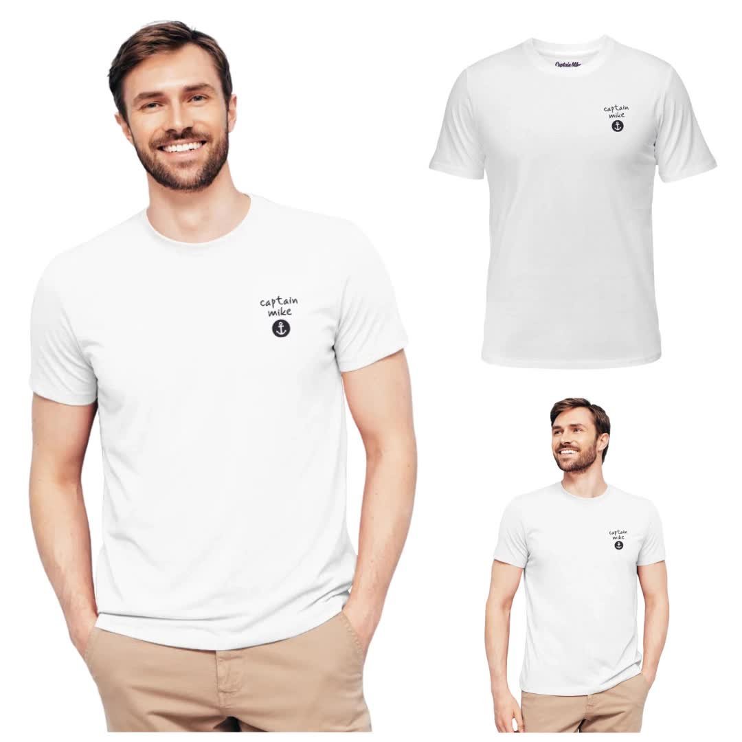 Koszulka męska Z HAFTEM BAWEŁNA TURECKA biała, T-shirt Captain Mike M