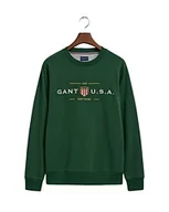 Bluzy męskie - GANT Męska bluza D1. Banner Shield C-Neck, zielona (Forest Green), standard - miniaturka - grafika 1